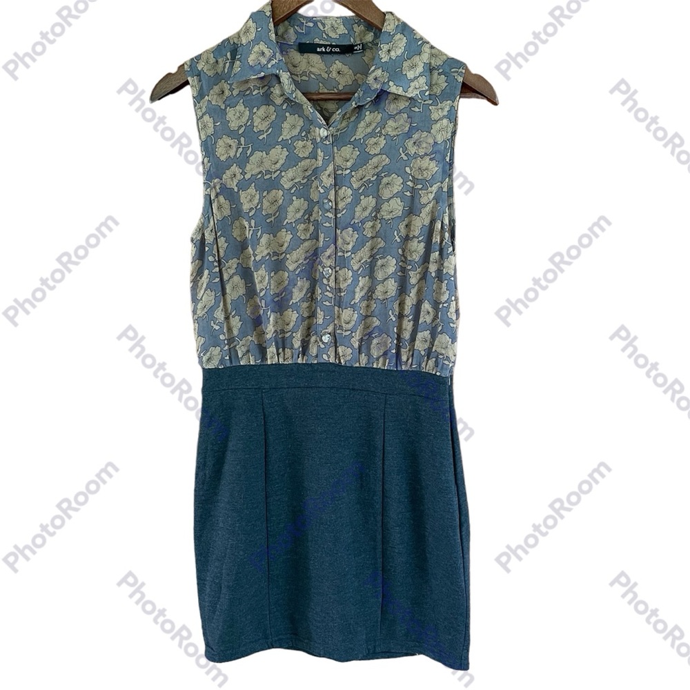 Ark & Co, Sheer Top Pencil Dress, Size Small, Floral Sheer Top- Solid Contrast